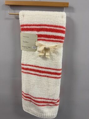 Cream and coral Red Striped Decorative Artelier Throw Blanket